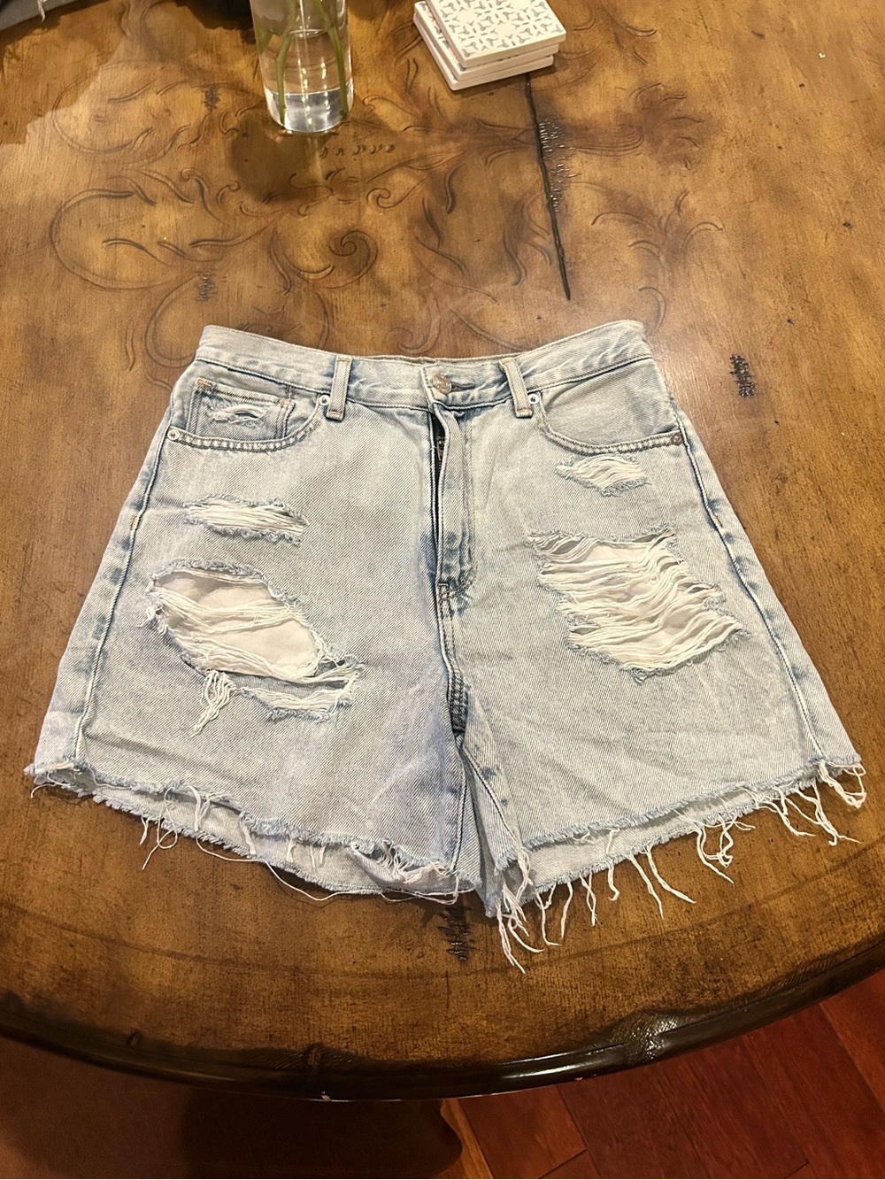 American Eagle Outfitters Light Blue Distressed Denim Shorts